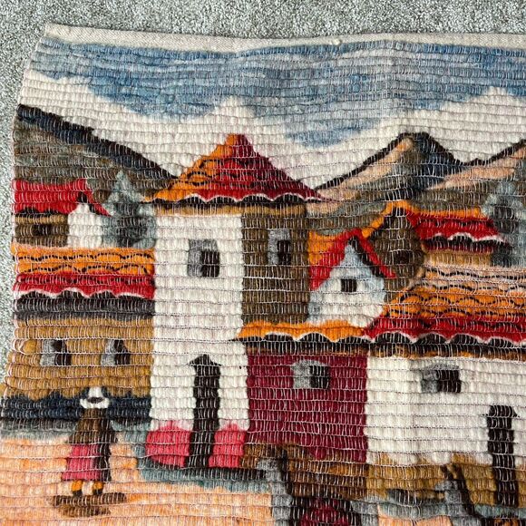 Peruvian Folk Art Hand Woven Tapestry Wall Hanging Andes Vintage 35x28 Fiber Art - Picture 5 of 10